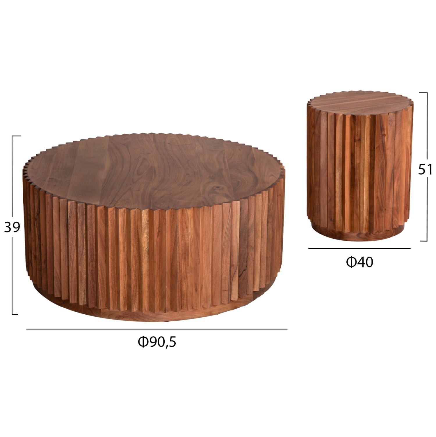 ΣΕΤ 2ΤΜΧ ΤΡΑΠΕΖΙΑ ΣΑΛΟΝΙΟΥ ΣΤΡΟΓΓΥΛΑ SEDGE HM11944 ΜΑΣΙΦ ΑΚΑΚΙΑ Φ90 & Φ40εκ. - Pakobazaar