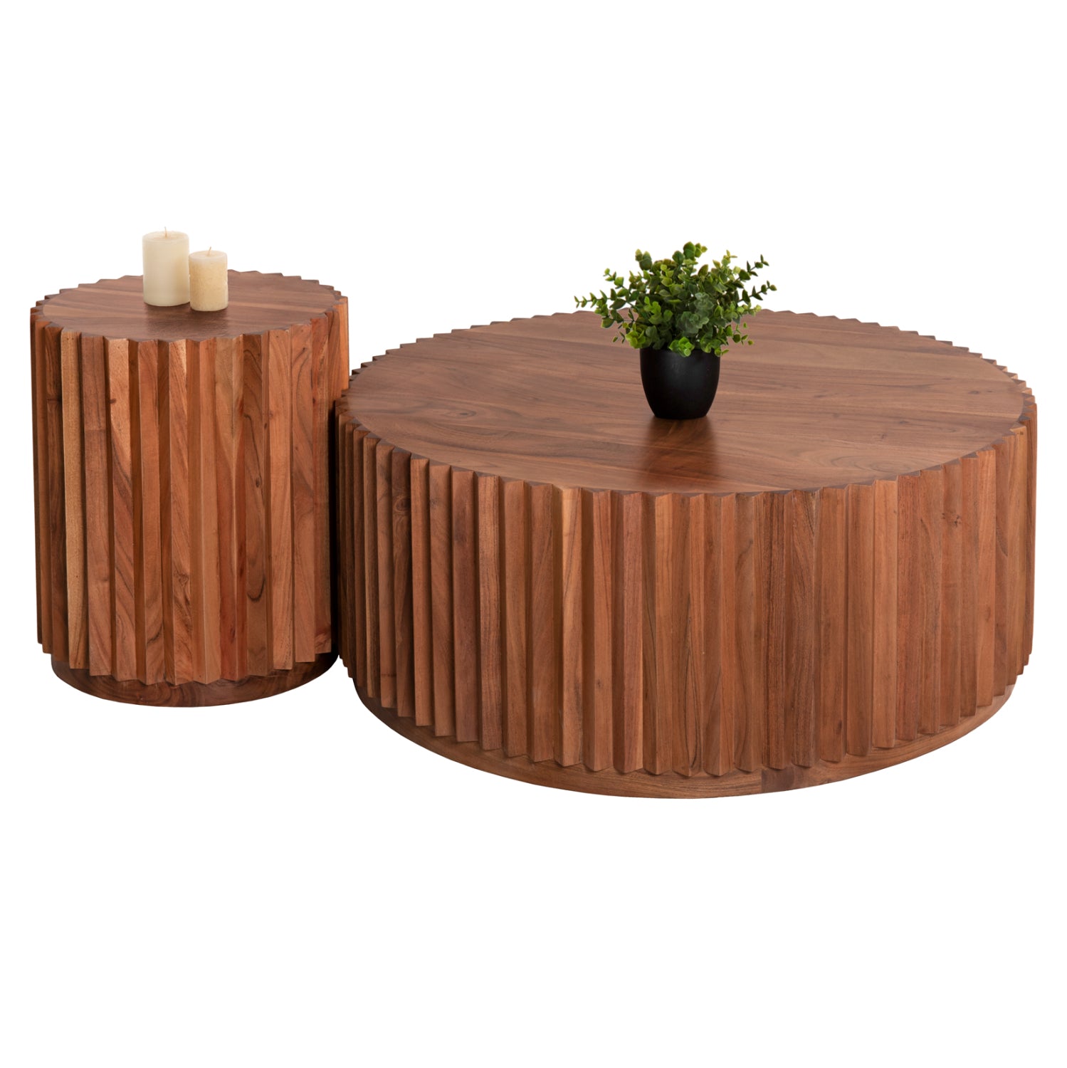 ΣΕΤ 2ΤΜΧ ΤΡΑΠΕΖΙΑ ΣΑΛΟΝΙΟΥ ΣΤΡΟΓΓΥΛΑ SEDGE HM11944 ΜΑΣΙΦ ΑΚΑΚΙΑ Φ90 & Φ40εκ. - Pakobazaar