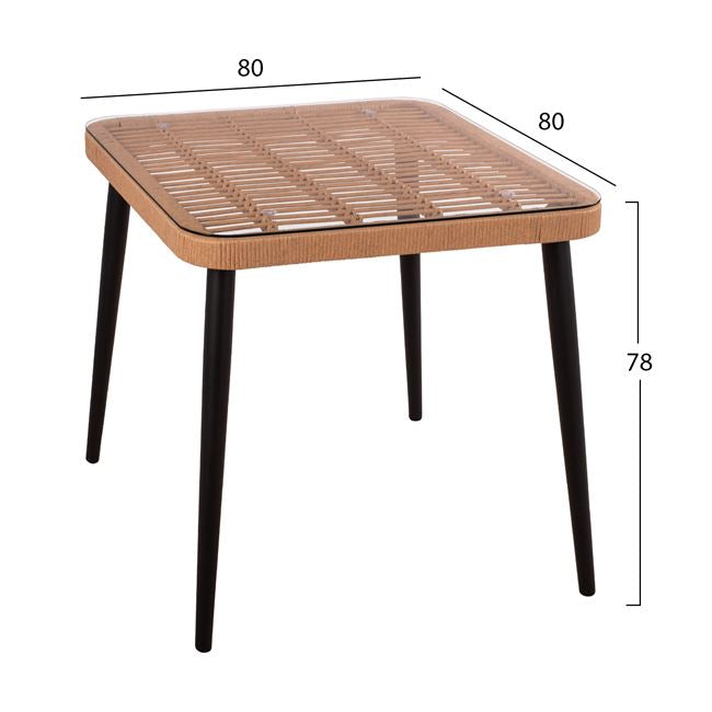 ΣΕΤ 3ΤΜΧ ALLEGRA WICKER ΜΕ ΤΡΑΠΕΖΙ 80X80Χ78Υ ΜΠΕΖ & ΜΑΥΡΟ ΧΡΩΜΑ HM10485 - Pakobazaar