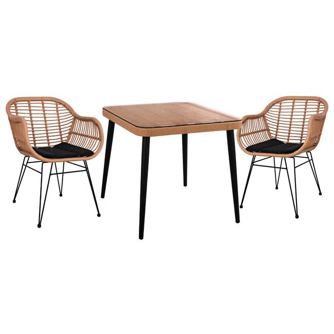 ΣΕΤ 3ΤΜΧ ALLEGRA WICKER ΜΕ ΤΡΑΠΕΖΙ 80X80Χ78Υ ΜΠΕΖ & ΜΑΥΡΟ ΧΡΩΜΑ HM10483 - Pakobazaar