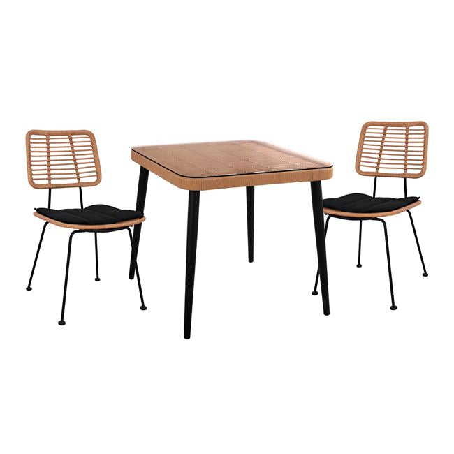 ΣΕΤ 3ΤΜΧ ALLEGRA WICKER ΜΕ ΤΡΑΠΕΖΙ 80X80Χ78Υ ΜΠΕΖ & ΜΑΥΡΟ ΧΡΩΜΑ HM10485 - Pakobazaar