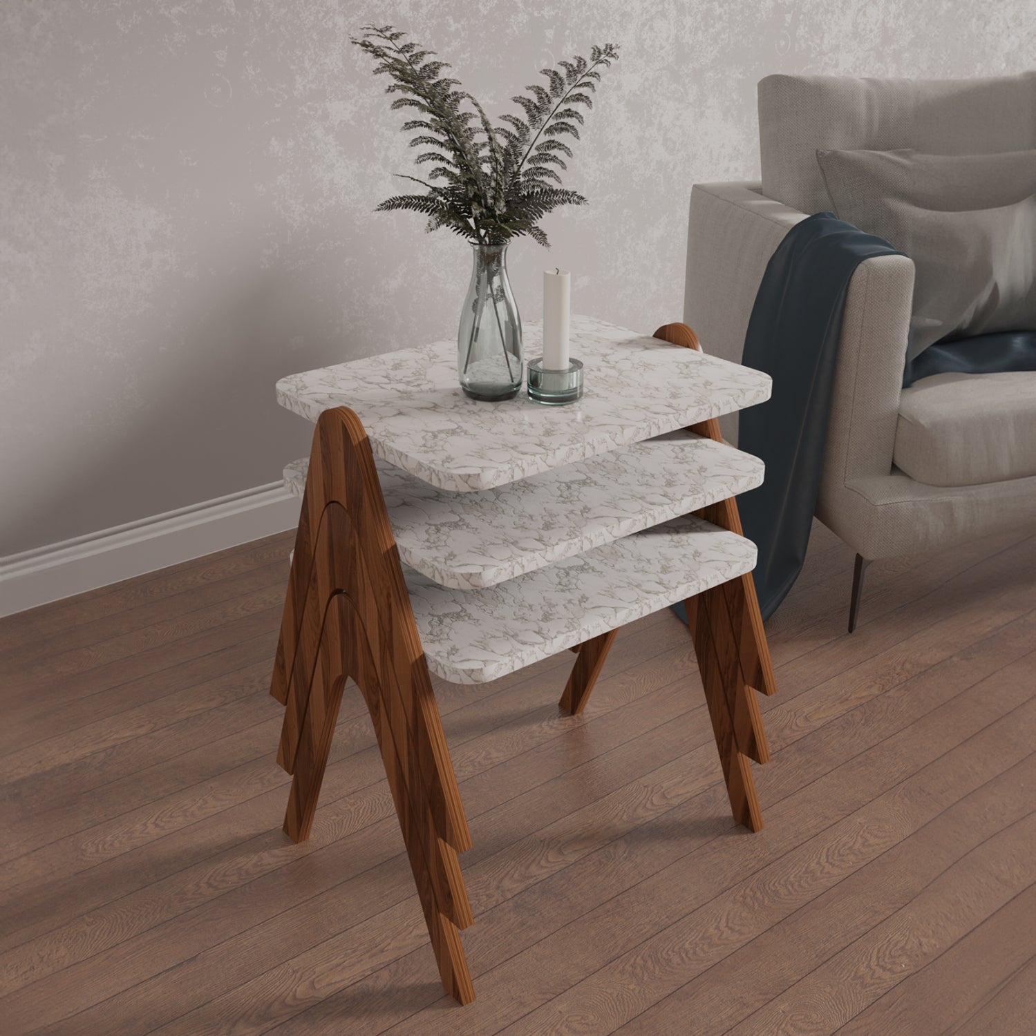 ΣΕΤ 3ΤΜΧ ΒΟΗΘΗΤΙΚΑ ΤΡΑΠΕΖΑΚΙΑ REACHER HM18176.03 ΜΕΛΑΜΙΝΗ ΣΕ ΚΑΡΥΔΙ-ΛΕΥΚΟ ΜΑΡΜΑΡΟ 40x30x40Υεκ. - Pakobazaar