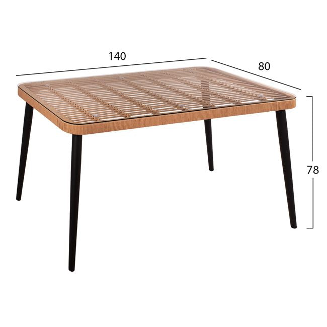 ΣΕΤ 5ΤΜΧ ALLEGRA WICKER ΜΕ ΤΡΑΠΕΖΙ 140X80Χ78Υ ΜΠΕΖ & ΜΑΥΡΟ ΧΡΩΜΑ HM10492 - Pakobazaar