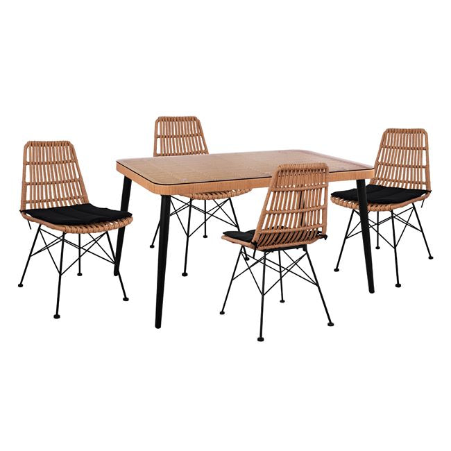 ΣΕΤ 5ΤΜΧ ALLEGRA WICKER ΜΕ ΤΡΑΠΕΖΙ 140X80Χ78Υ ΜΠΕΖ & ΜΑΥΡΟ ΧΡΩΜΑ HM10491 - Pakobazaar