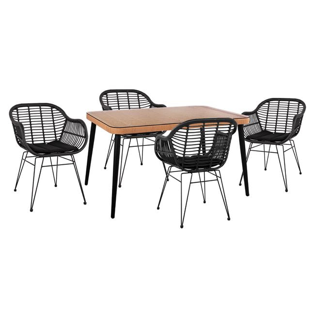 ΣΕΤ 5ΤΜΧ ALLEGRA WICKER ΜΕ ΤΡΑΠΕΖΙ 140X80Χ78Υ ΜΠΕΖ & ΜΑΥΡΟ ΧΡΩΜΑ HM10508 - Pakobazaar