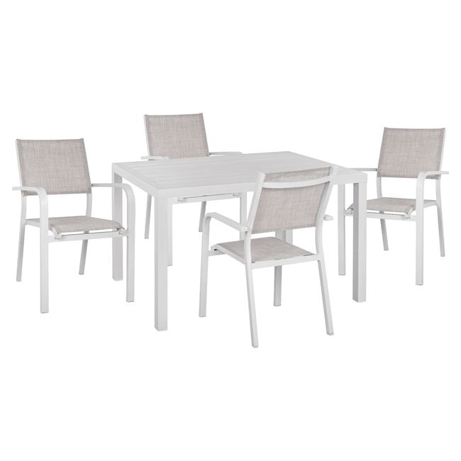 ΣΕΤ 5ΤΜΧ ΜΕ ΤΡΑΠΕΖΙ 120Χ80Χ75,5Υ & ΠΟΛΥΘΡΟΝΕΣ ΑΛΟΥΜΙΝΙΟΥ ΣΕ ΛΕΥΚΟ ΧΡΩΜΑ HM10523 - Pakobazaar