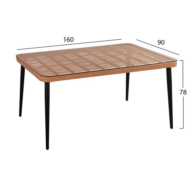 ΣΕΤ 7ΤΜΧ ALLEGRA WICKER ΜΕ ΤΡΑΠΕΖΙ 160X90X78Υ ΜΠΕΖ & ΜΑΥΡΟ ΧΡΩΜΑ HM10496 - Pakobazaar