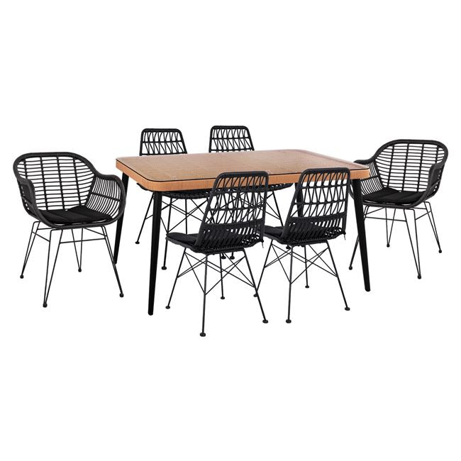 ΣΕΤ 7ΤΜΧ ALLEGRA WICKER ΜΕ ΤΡΑΠΕΖΙ 160X90X78Υ ΜΠΕΖ & ΜΑΥΡΟ ΧΡΩΜΑ HM10516 - Pakobazaar