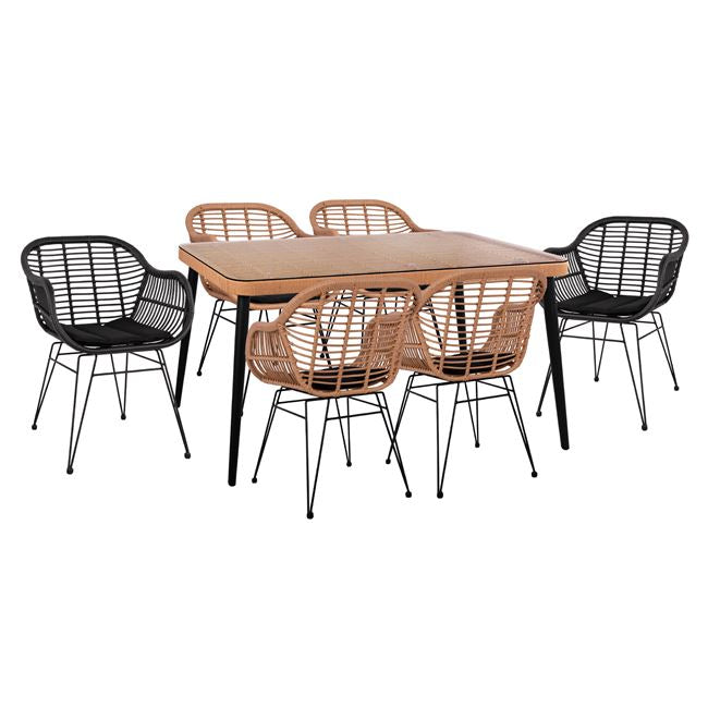 ΣΕΤ 7ΤΜΧ ALLEGRA WICKER ΜΕ ΤΡΑΠΕΖΙ 160X90X78Υ ΜΠΕΖ & ΜΑΥΡΟ ΧΡΩΜΑ HM10513 - Pakobazaar