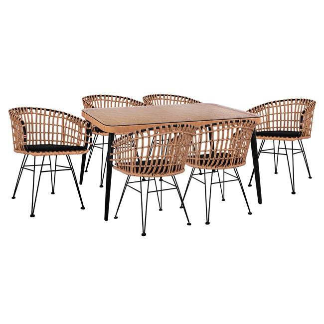 ΣΕΤ 7ΤΜΧ ALLEGRA WICKER ΜΕ ΤΡΑΠΕΖΙ 160X90X78Υ ΜΠΕΖ & ΜΑΥΡΟ ΧΡΩΜΑ HM10496 - Pakobazaar