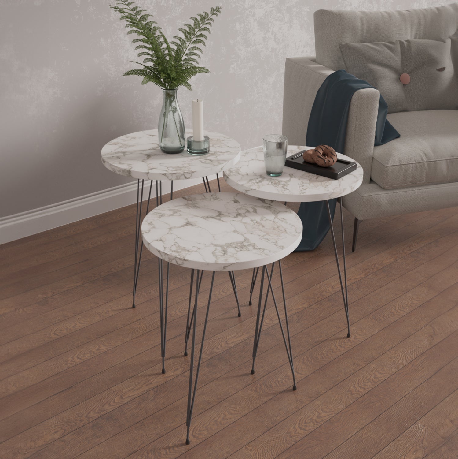 ΣΕΤ ΒΟΗΘ.ΤΡΑΠΕΖΑΚΙΑ NISSA HM18173.01 ΜΕΛΑΜΙΝΗ ΛΕΥΚΟ ΜΑΡΜΑΡΟ-ΜΑΥΡΑ ΜΕΤΑΛ.ΠΟΔΙΑ - Pakobazaar