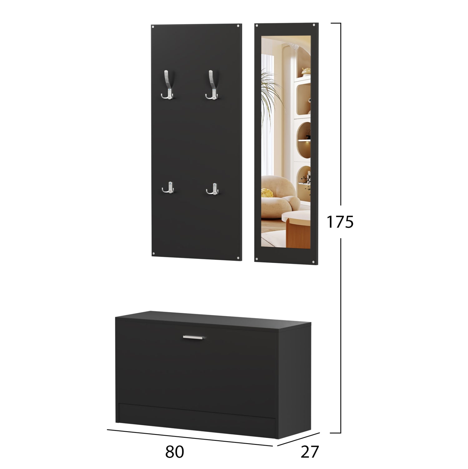ΣΕΤ ΕΙΣΟΔΟΥ ΜΕ ΚΑΘΡΕΠΤΗ VERN HM2476.02 ΜΕΛΑΜΙΝΗ ΣΕ WENGE 80x27x175Υεκ - Pakobazaar