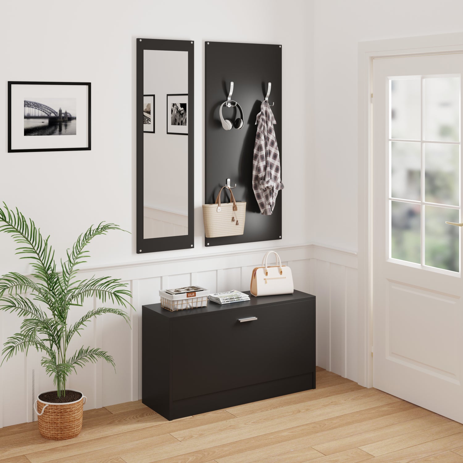 ΣΕΤ ΕΙΣΟΔΟΥ ΜΕ ΚΑΘΡΕΠΤΗ VERN HM2476.02 ΜΕΛΑΜΙΝΗ ΣΕ WENGE 80x27x175Υεκ - Pakobazaar