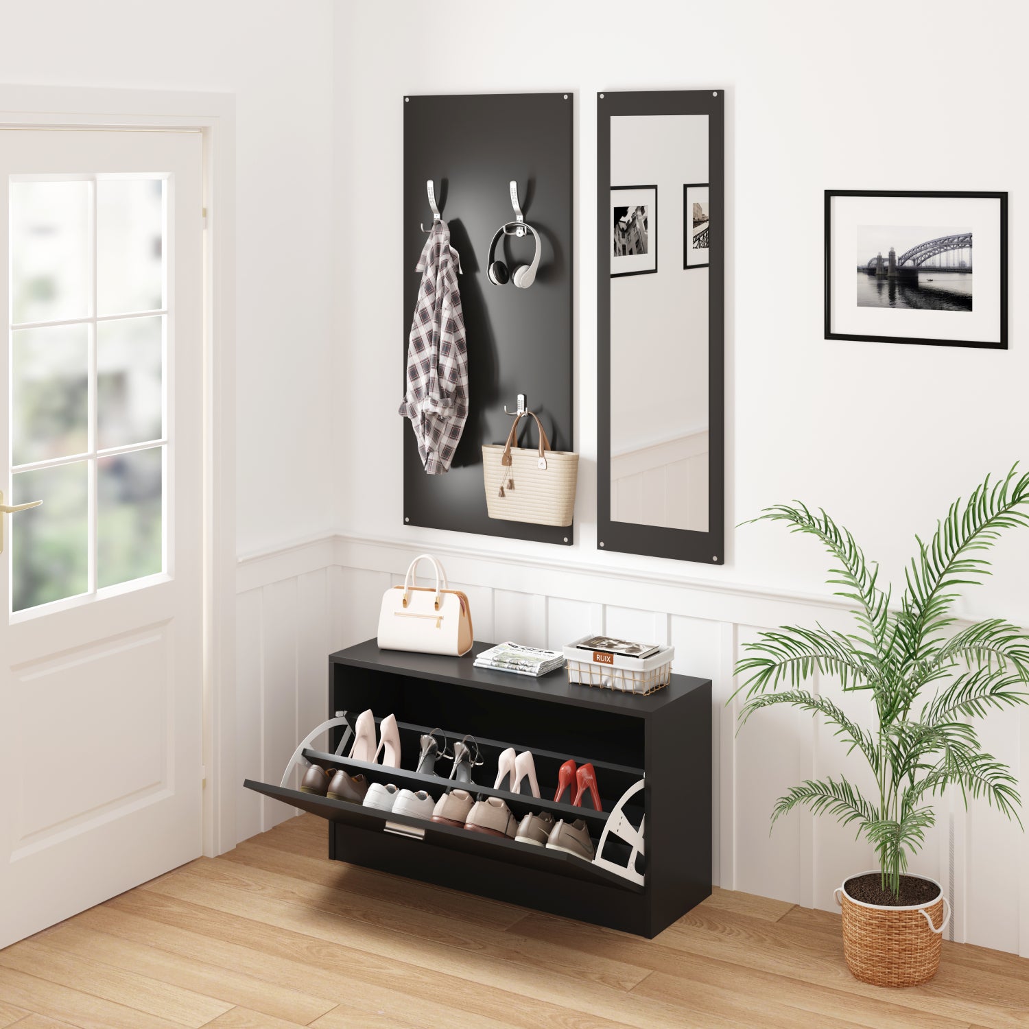 ΣΕΤ ΕΙΣΟΔΟΥ ΜΕ ΚΑΘΡΕΠΤΗ VERN HM2476.02 ΜΕΛΑΜΙΝΗ ΣΕ WENGE 80x27x175Υεκ - Pakobazaar