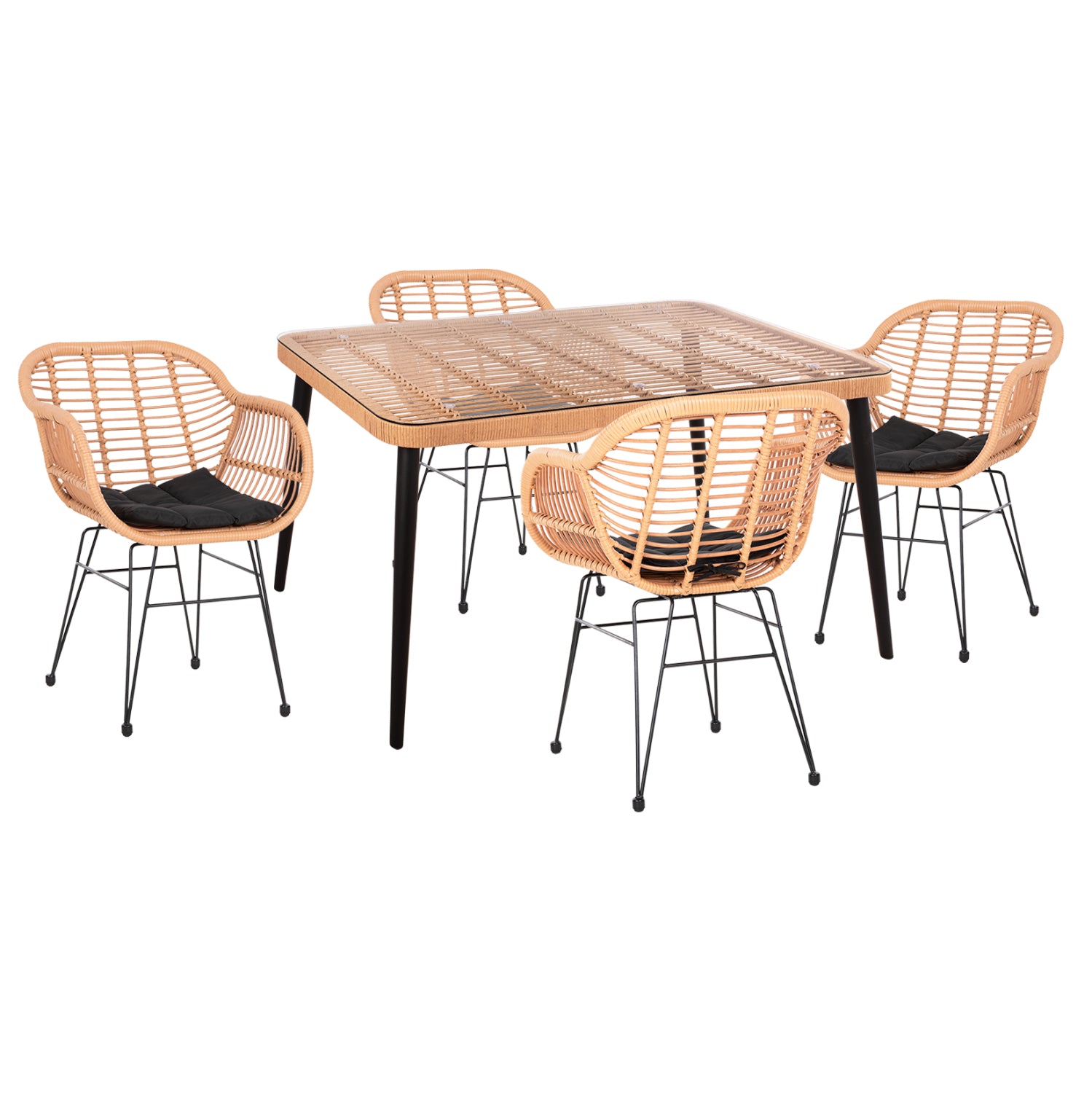 ΣΕΤ ΕΞΩΤ.ΧΩΡΟΥ 5ΤΜΧ ALLEGRA HM21027 ΣΕ ΜΠΕΖ & ΜΑΥΡΟ ΧΡΩΜΑ WICKER-ΜΕΤΑΛΛΟ - Pakobazaar