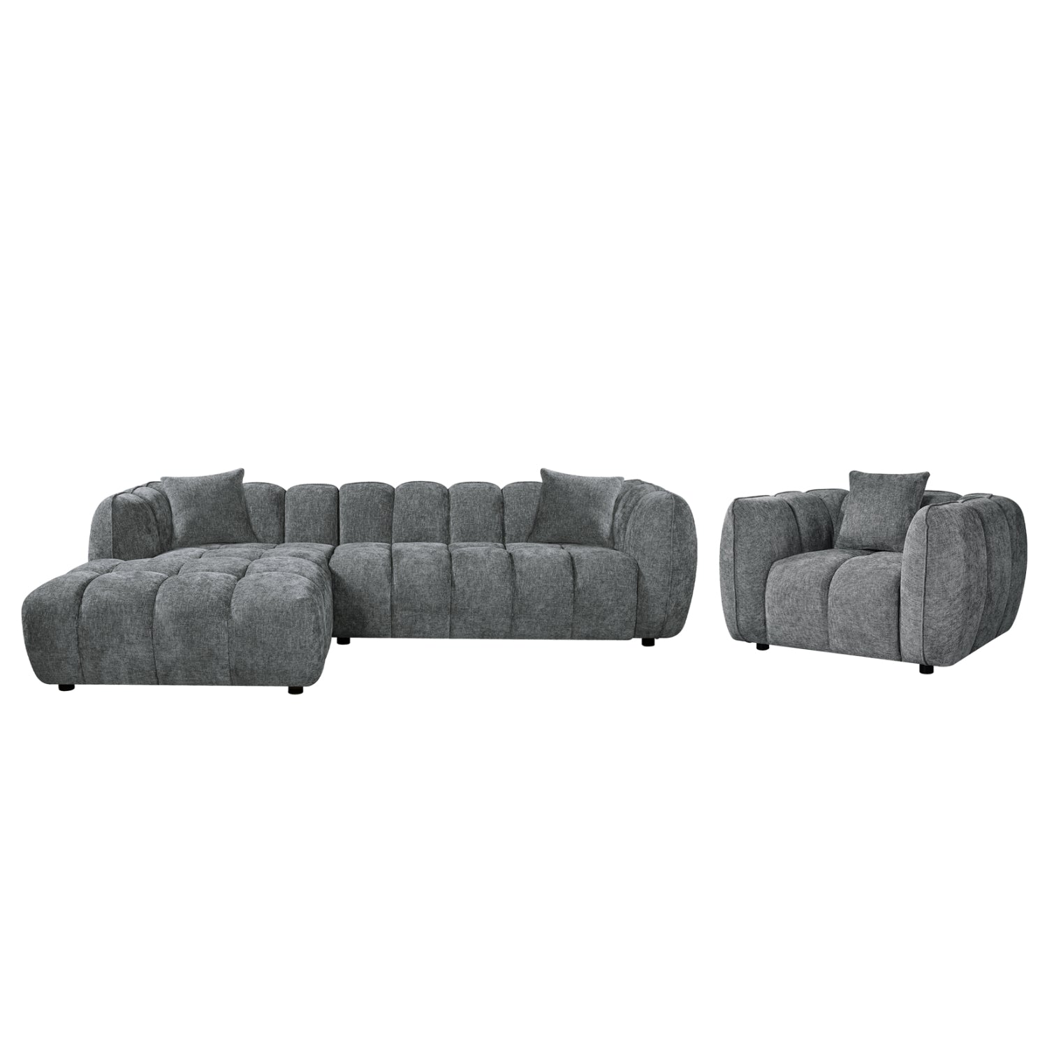 ΣΕΤ ΚΑΝΑΠΕΣ ΓΩΝΙΑ (ΑΡΙΣΤΕΡΗ)-ΠΟΛΥΘΡΟΝΑ LOUNGE LYKKE HM10820.01L ΓΚΡΙ ΥΦΑΣΜΑ - Pakobazaar