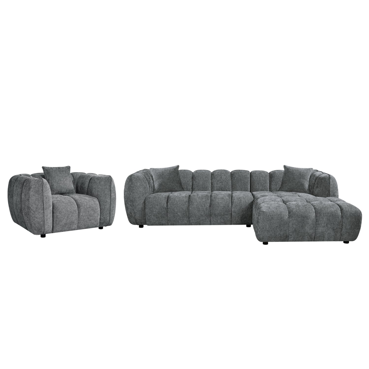 ΣΕΤ ΚΑΝΑΠΕΣ ΓΩΝΙΑ (ΔΕΞΙΑ)-ΠΟΛΥΘΡΟΝΑ LOUNGE LYKKE HM10820.01R ΓΚΡΙ ΥΦΑΣΜΑ - Pakobazaar