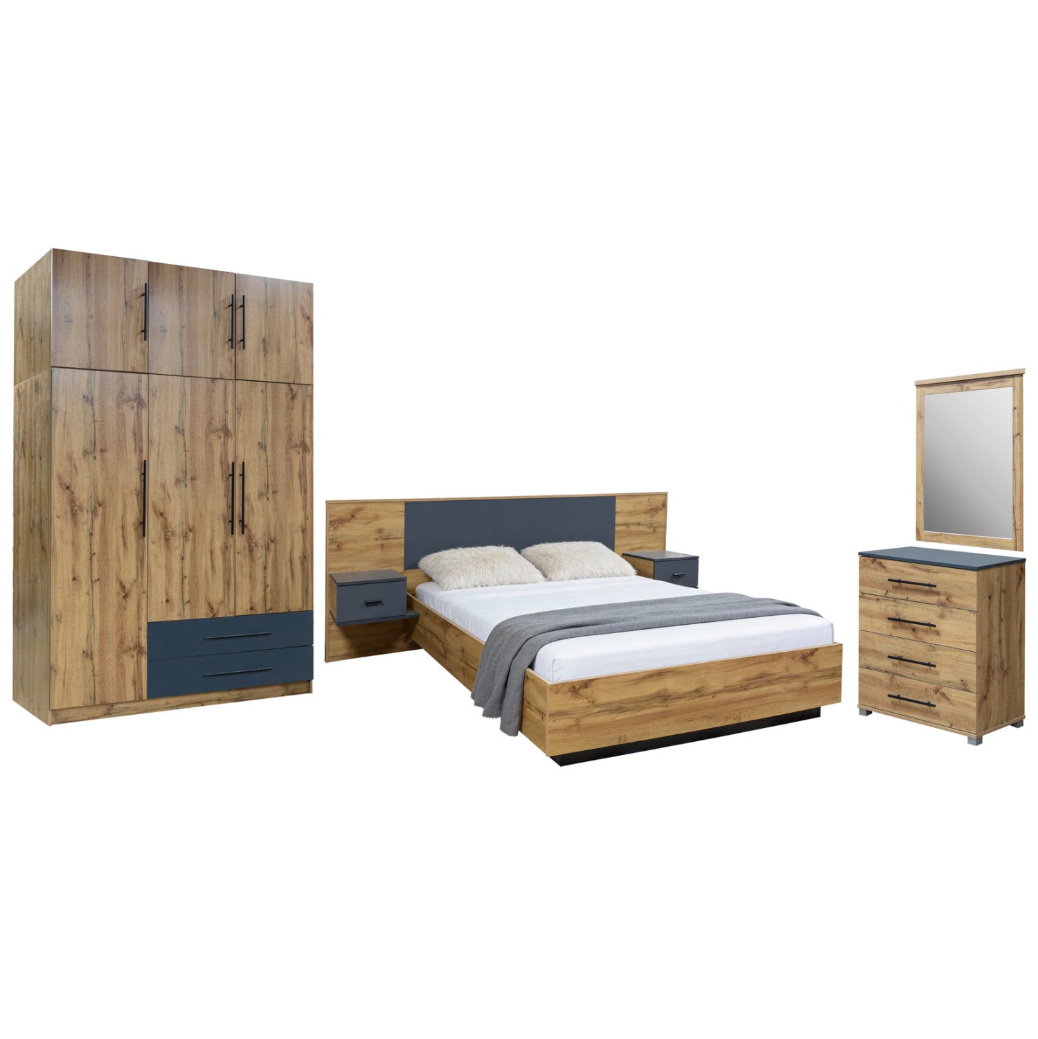 ΣΕΤ ΚΡΕΒΑΤΟΚΑΜΑΡΑΣ 5ΤΜΧ CARYS HM10888.12 ΜΕΛΑΜΙΝΗ ΣΕ ΦΥΣΙΚΟ ΞΥΛΟΥ/ΓΚΡΙ - Pakobazaar