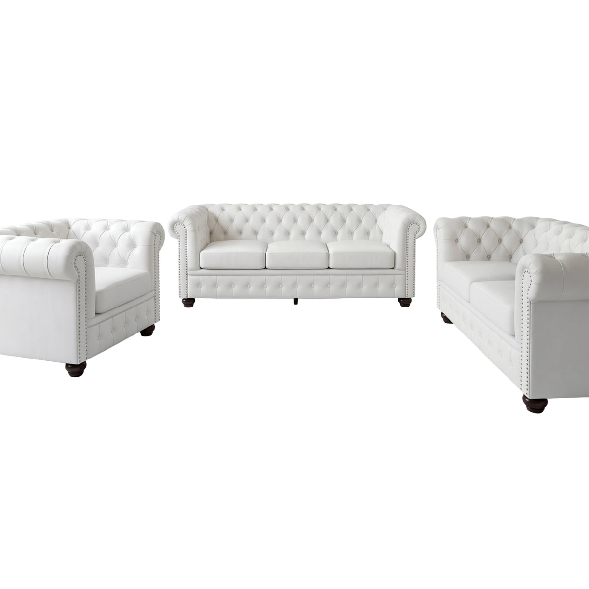 ΣΕΤ ΣΑΛΟΝΙ 2/ΘΕΣΙΟ & 3/ΘΕΣΙΟ & ΠΟΛΥΘΡΟΝΑ CHESTERFIELD ΛΕΥΚΟ ΜΑΤ - Pakobazaar