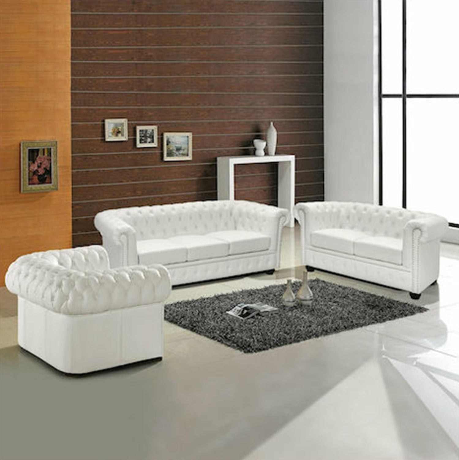 ΣΕΤ ΣΑΛΟΝΙ 2/ΘΕΣΙΟ & 3/ΘΕΣΙΟ & ΠΟΛΥΘΡΟΝΑ CHESTERFIELD ΛΕΥΚΟ ΜΑΤ - Pakobazaar