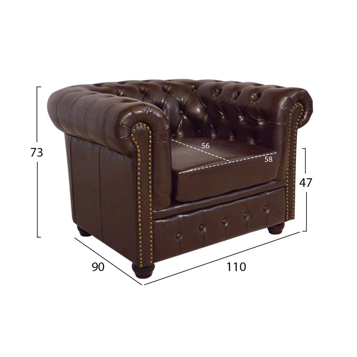 ΣΕΤ ΣΑΛΟΝΙ 2ΘΕΣΙΟ & 3ΘΕΣΙΟ & ΠΟΛΥΘΡΟΝΑ CHESTERFIELD ΣΚΟΥΡΟ ΚΑΦΕ - Pakobazaar