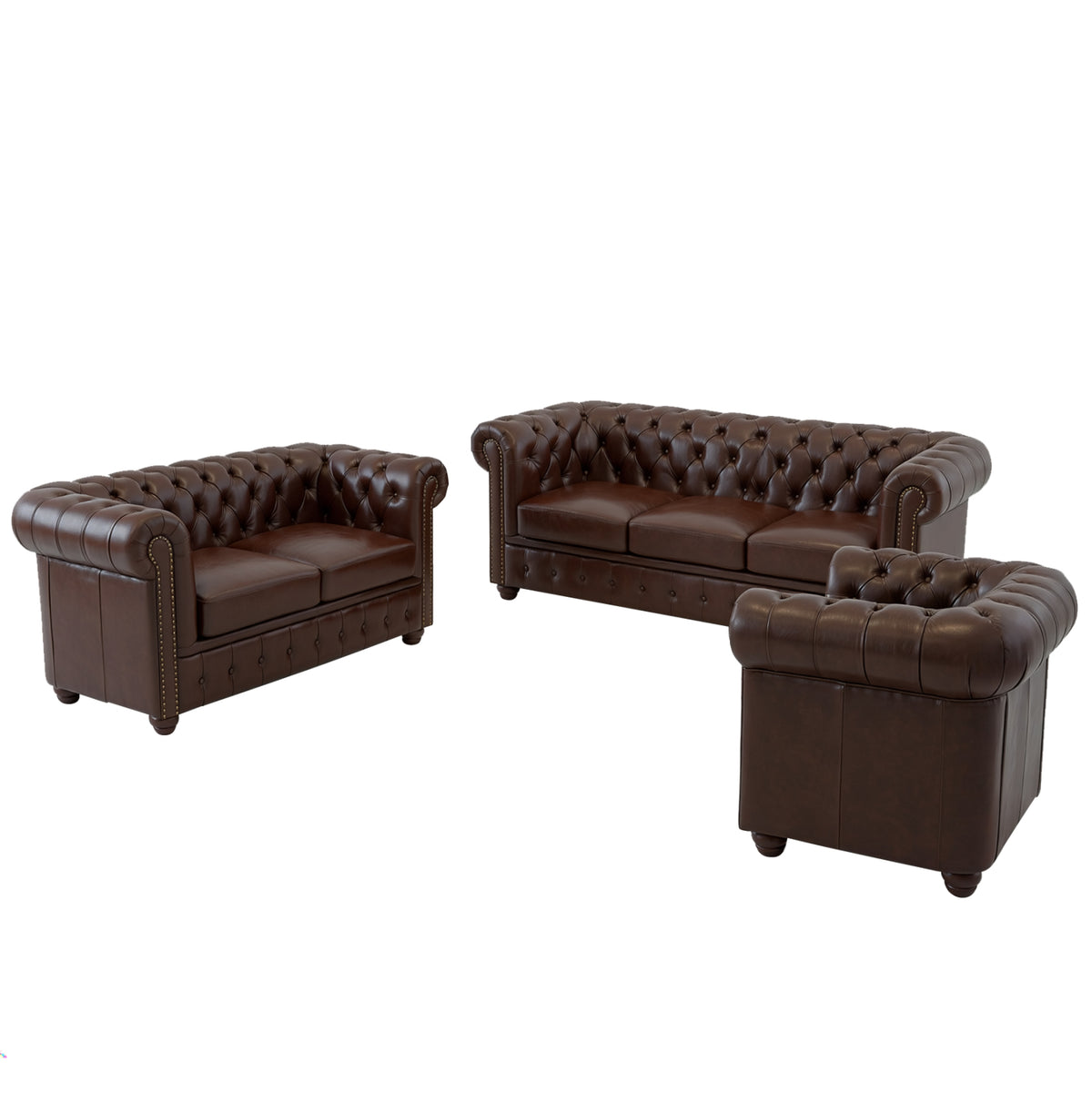 ΣΕΤ ΣΑΛΟΝΙ 2ΘΕΣΙΟ & 3ΘΕΣΙΟ & ΠΟΛΥΘΡΟΝΑ CHESTERFIELD ΣΚΟΥΡΟ ΚΑΦΕ - Pakobazaar