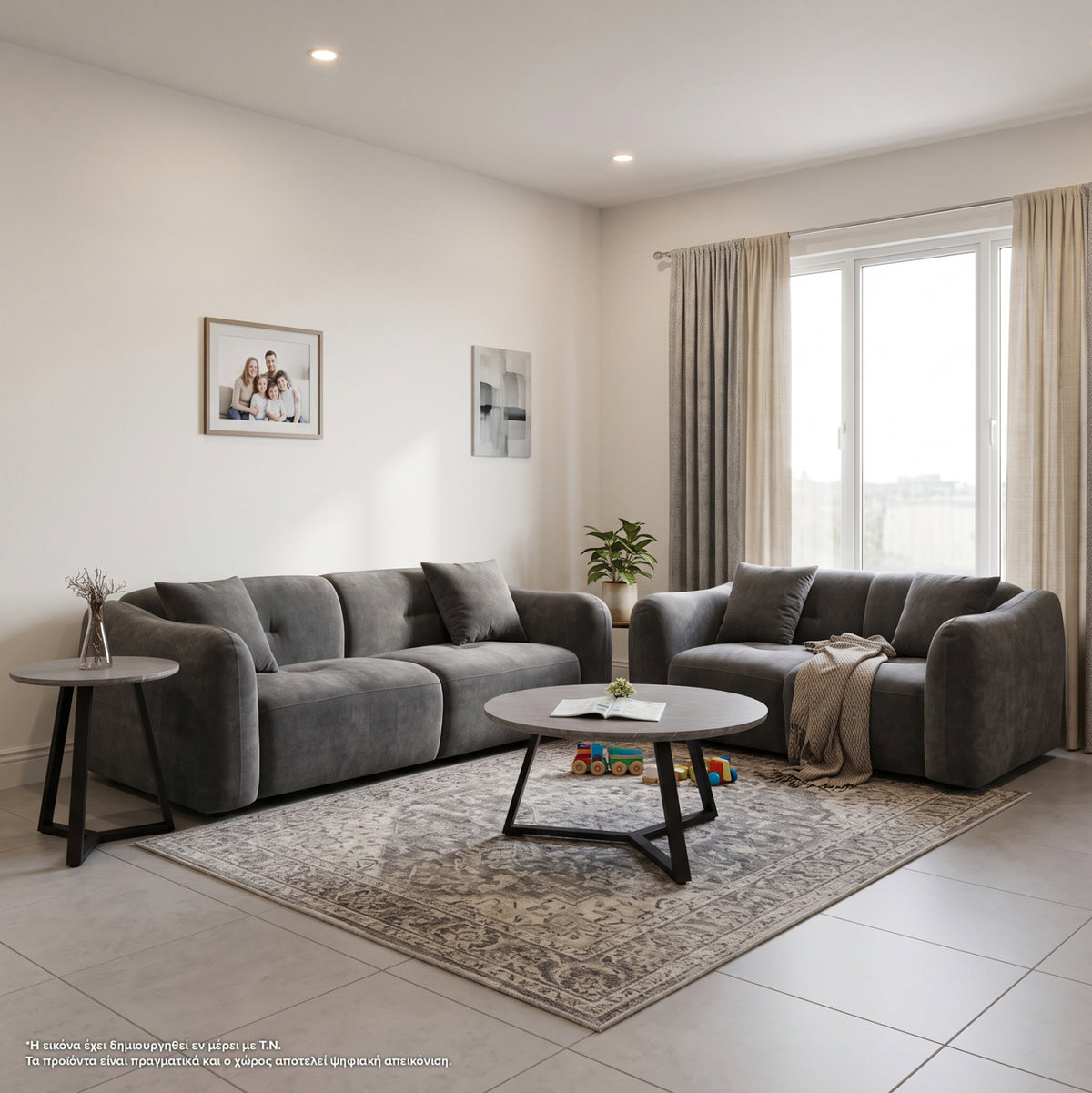 ΣΕΤ ΣΑΛΟΝΙ 2ΤΜΧ 3Θ+2Θ JUNOA HM10819.01 ΓΚΡΙ ΥΦΑΣΜΑ - Pakobazaar