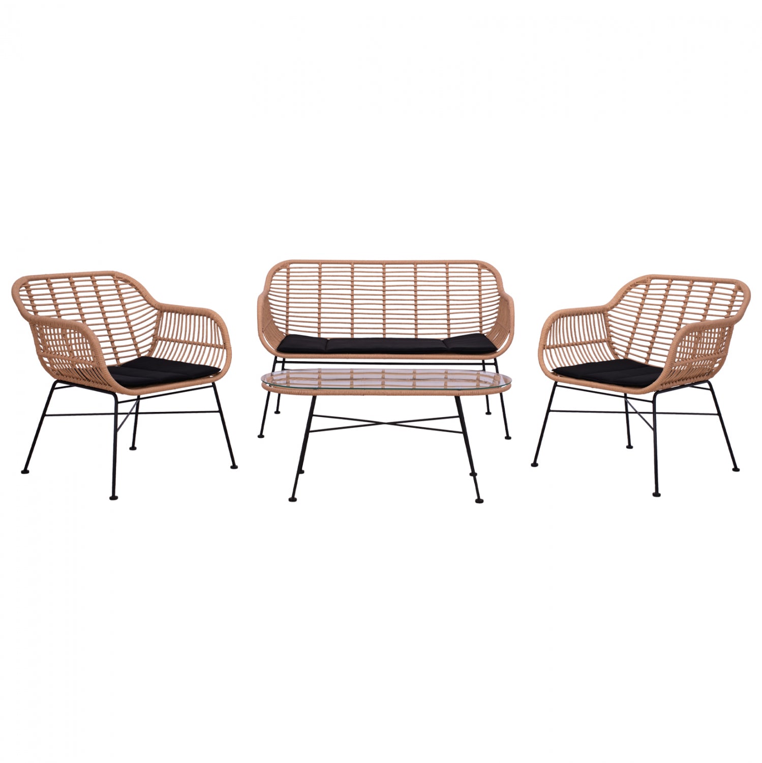 ΣΕΤ ΣΑΛΟΝΙ 4ΤΜΧ ALLEGRA HM5460 ΜΕΤΑΛΛΟ & WICKER ΣΕ ΜΠΕΖ ΧΡΩΜΑ - Pakobazaar