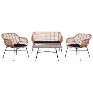 ΣΕΤ ΣΑΛΟΝΙ 4ΤΜΧ ALLEGRA HM5460 ΜΕΤΑΛΛΟ & WICKER ΣΕ ΜΠΕΖ ΧΡΩΜΑ - Pakobazaar