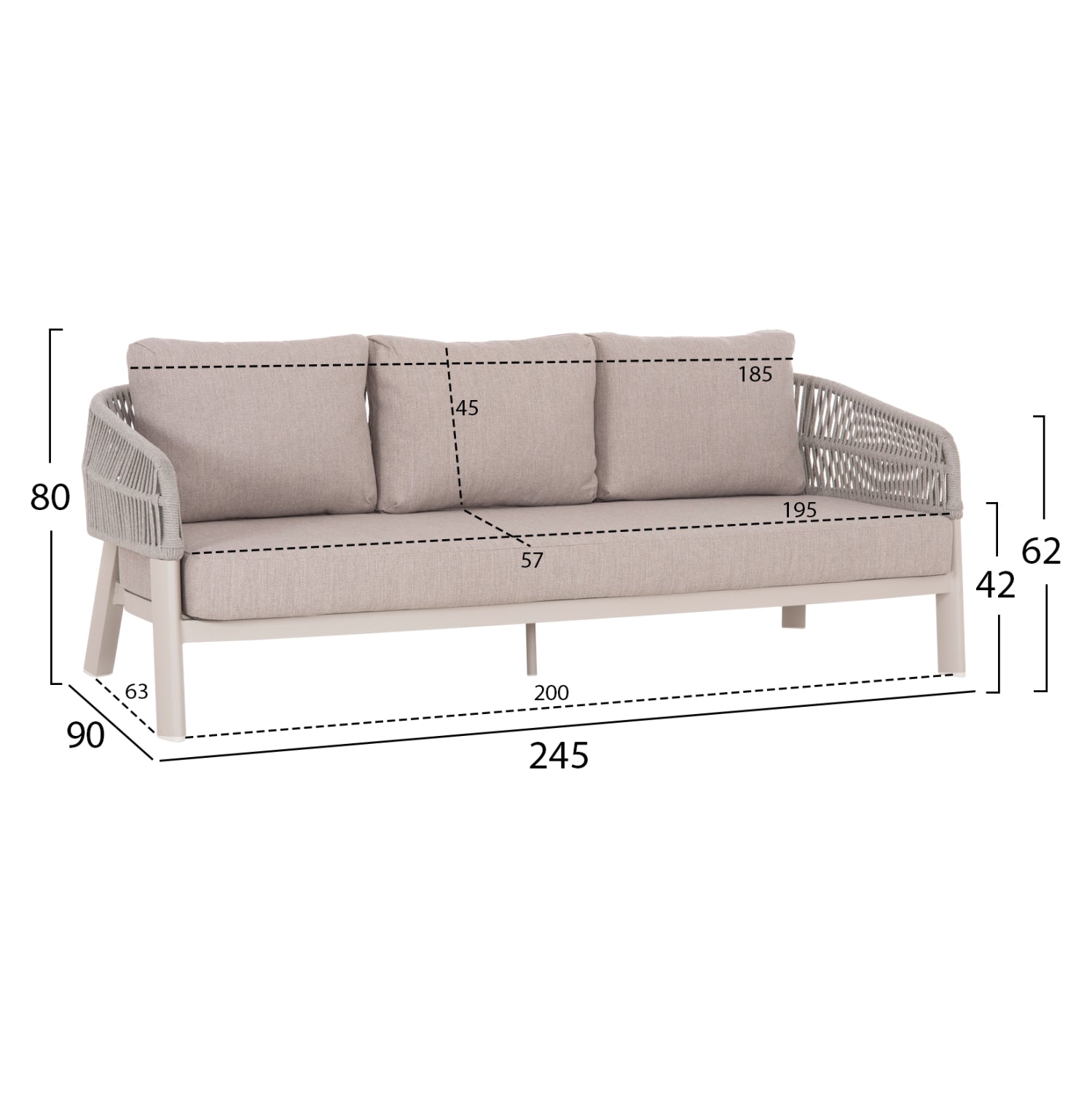 ΣΕΤ ΣΑΛΟΝΙ 4ΤΜΧ MAHAL HM6424.02 ΚΡΕΜ ΑΛΟΥΜΙΝΙΟ--ΜΠΕΖ OLEFIN & ΣΧΟΙΝΙ STRAP - Pakobazaar