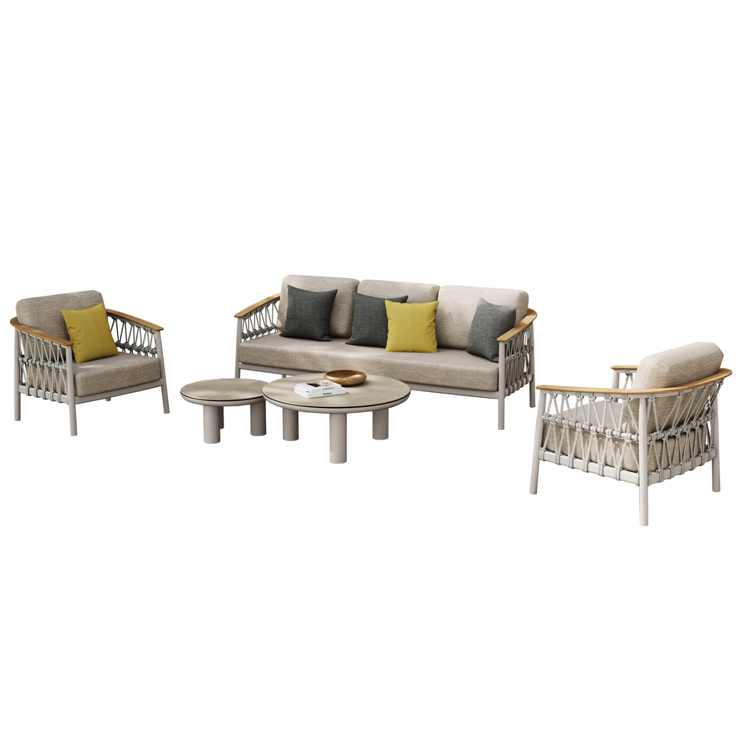 ΣΕΤ ΣΑΛΟΝΙ 5ΤΜΧ STREAM HM6426.02 ΚΡΕΜ ΑΛΟΥΜΙΝΙΟ--ΜΠΕΖ ΣΧΟΙΝΙ & OLEFIN - Pakobazaar