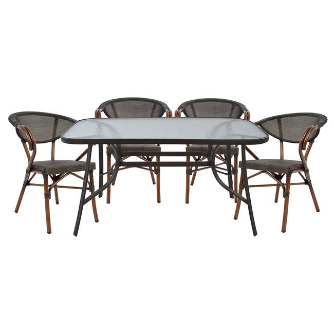 ΣΕΤ ΤΡΑΠΕΖΑΡΙΑ 5ΤΜΧ 140X80 & 4 ΠΟΛΥΘΡΟΝΕΣ BAMBOO LOOK ΚΑΦΕ - Pakobazaar