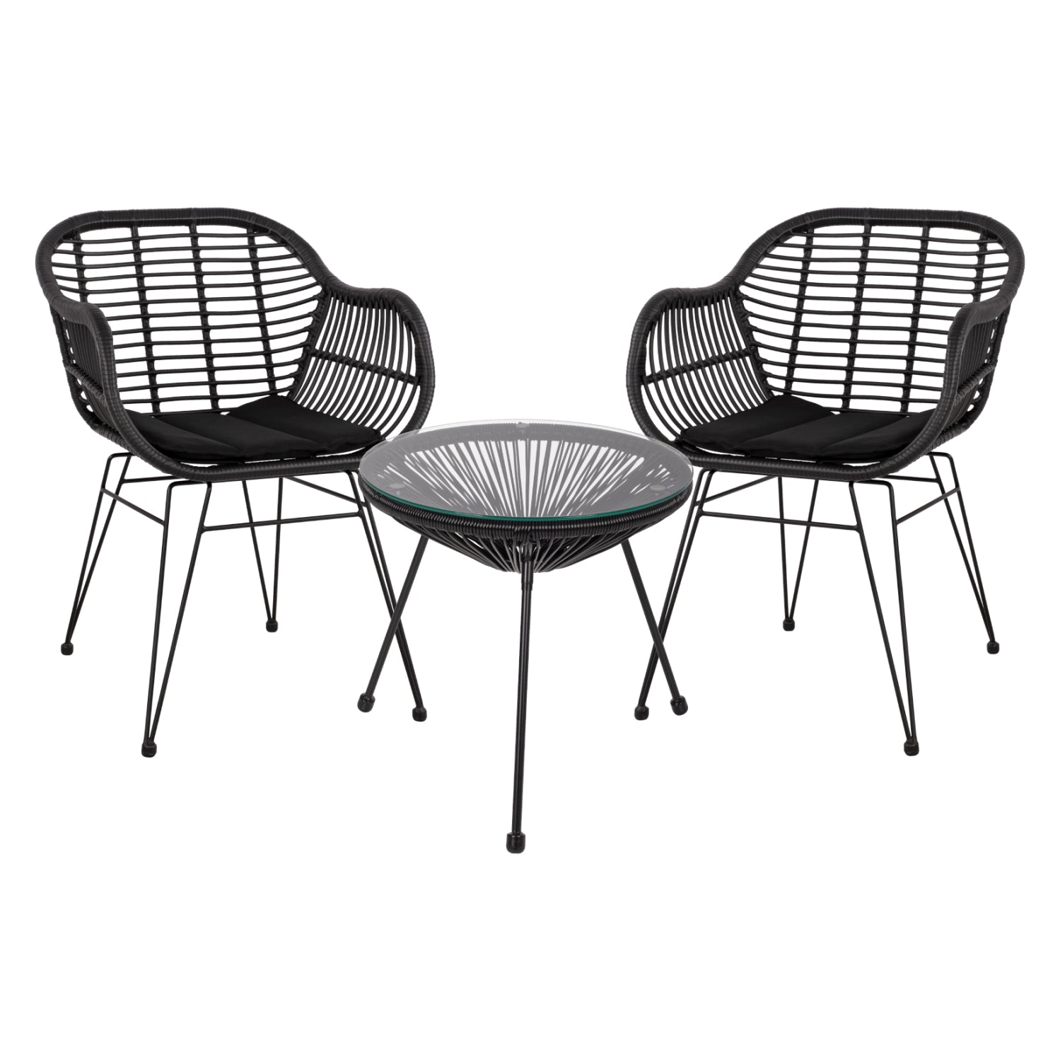 ΣΕΤ ΤΡΑΠΕΖΑΡΙΑΣ 3ΤΜΧ HM11871 ΜΕΤΑΛΛΟ & RATTAN ΣΕ ΜΑΥΡΟ ΧΡΩΜΑ - Pakobazaar