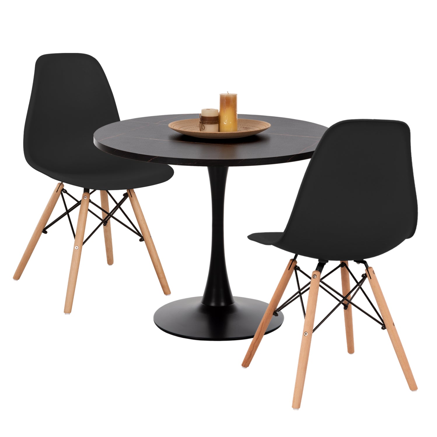 ΣΕΤ ΤΡΑΠΕΖΑΡΙΑΣ 3ΤΜΧ ROLLO HM21389 ΣΤΡΟΓΓΥΛΟ ΤΡΑΠΕΖΙ--2 ΚΑΡΕΚΛΕΣ ΣΕ ΜΑΥΡΟ - Pakobazaar