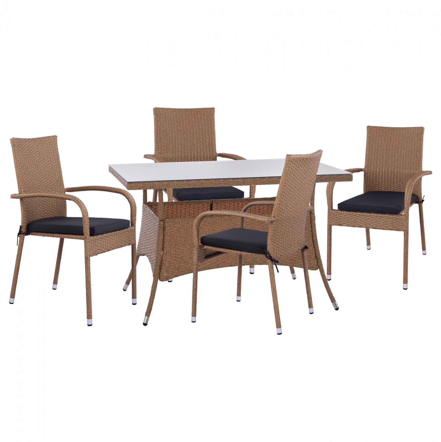 ΣΕΤ ΤΡΑΠΕΖΑΡΙΑΣ 5ΤΜΧ ΤΡΑΠ. 120Χ70 & ΠΟΛΥΘΡΟΝΕΣ WICKER RATTAN ΜΠΕΖ ΚΑΦΕ HM11711.32 - Pakobazaar