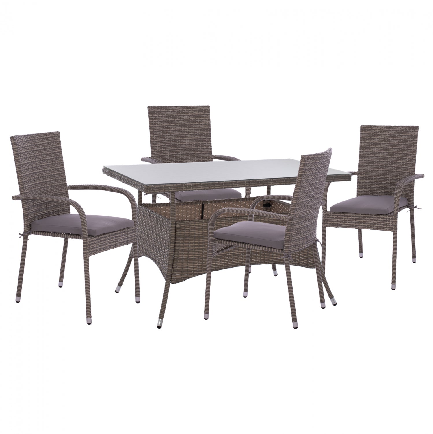 ΣΕΤ ΤΡΑΠΕΖΑΡΙΑΣ 5ΤΜΧ ΤΡΑΠ. 120X70 & ΠΟΛΥΘΡΟΝΕΣ WICKER RATTAN ΓΚΡΙ HM11711.31 - Pakobazaar