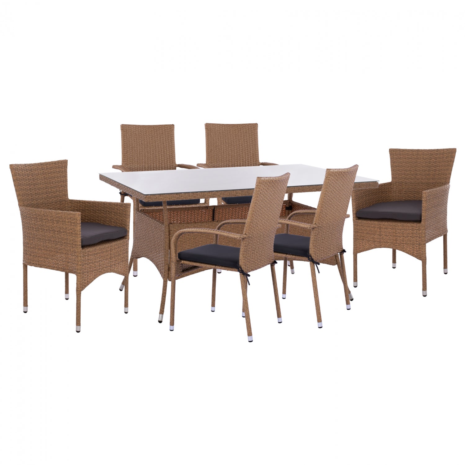 ΣΕΤ ΤΡΑΠΕΖΑΡΙΑΣ 7ΤΜΧ ΤΡΑΠ. 150Χ90 & 6 ΠΟΛΥΘΡΟΝΕΣ WICKER RATTAN ΜΠΕΖ ΚΑΦΕ HM11715.02 - Pakobazaar