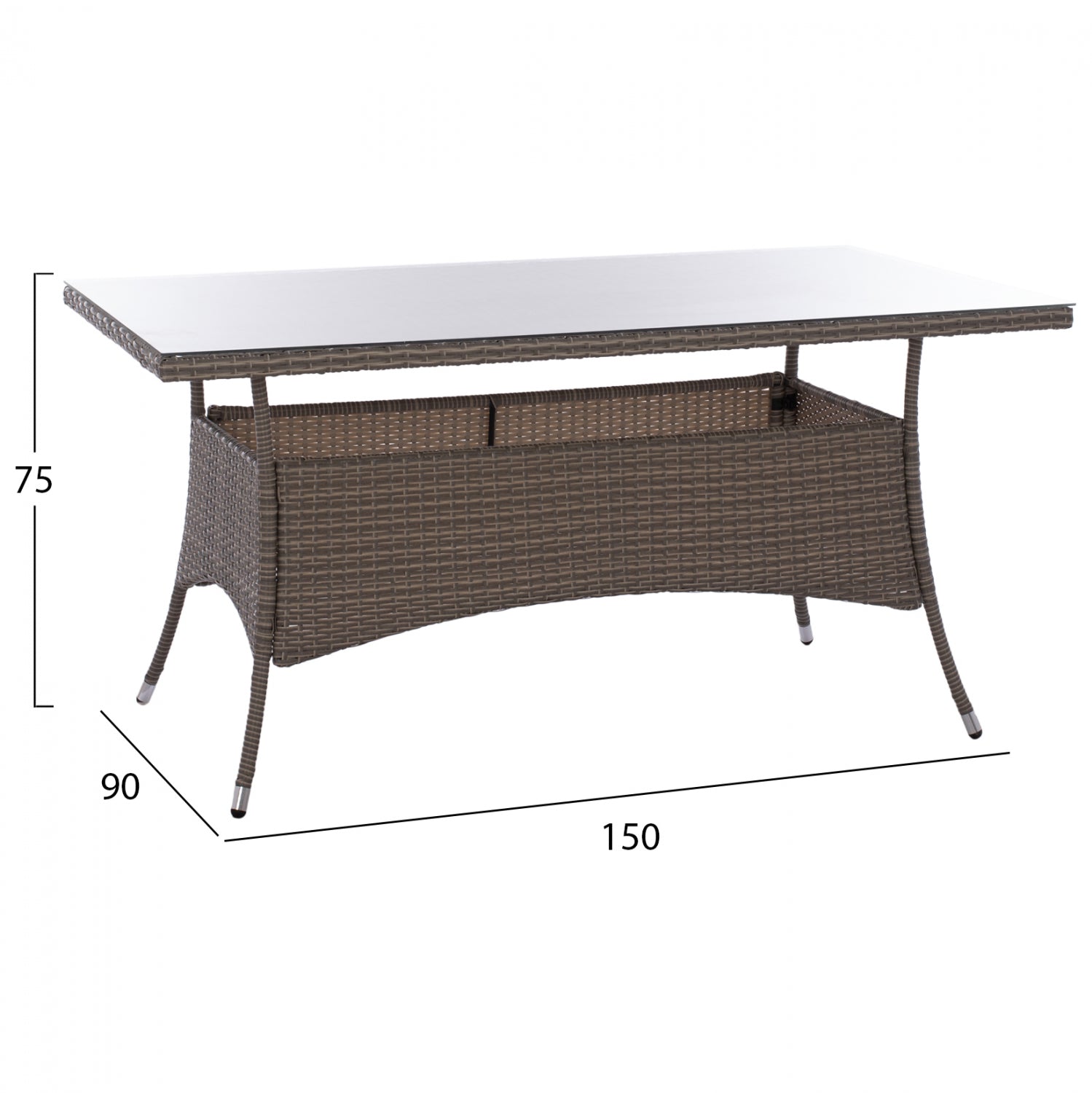 ΣΕΤ ΤΡΑΠΕΖΑΡΙΑΣ 5ΤΜΧ ΤΡΑΠ. 150Χ90 & ΠΟΛΥΘΡΟΝΕΣ WICKER RATTAN ΓΚΡΙ HM11713.01 - Pakobazaar