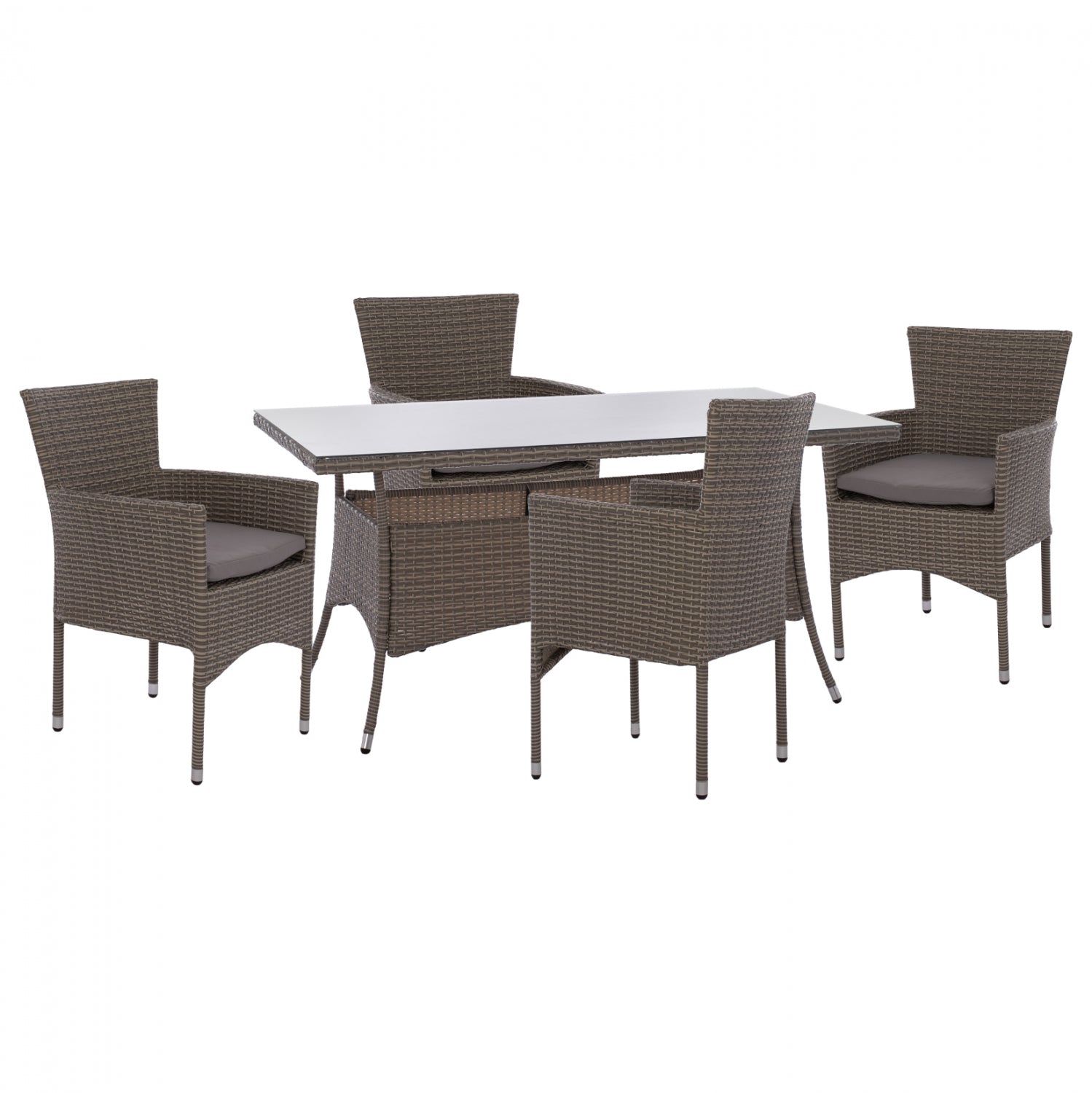 ΣΕΤ ΤΡΑΠΕΖΑΡΙΑΣ 5ΤΜΧ ΤΡΑΠ. 150Χ90 & ΠΟΛΥΘΡΟΝΕΣ WICKER RATTAN ΓΚΡΙ HM11714.01 - Pakobazaar