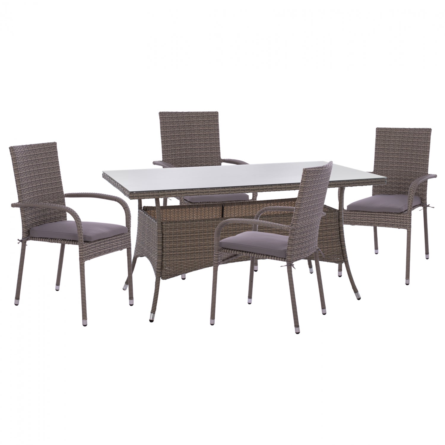 ΣΕΤ ΤΡΑΠΕΖΑΡΙΑΣ 5ΤΜΧ ΤΡΑΠ. 150Χ90 & ΠΟΛΥΘΡΟΝΕΣ WICKER RATTAN ΓΚΡΙ HM11713.01 - Pakobazaar