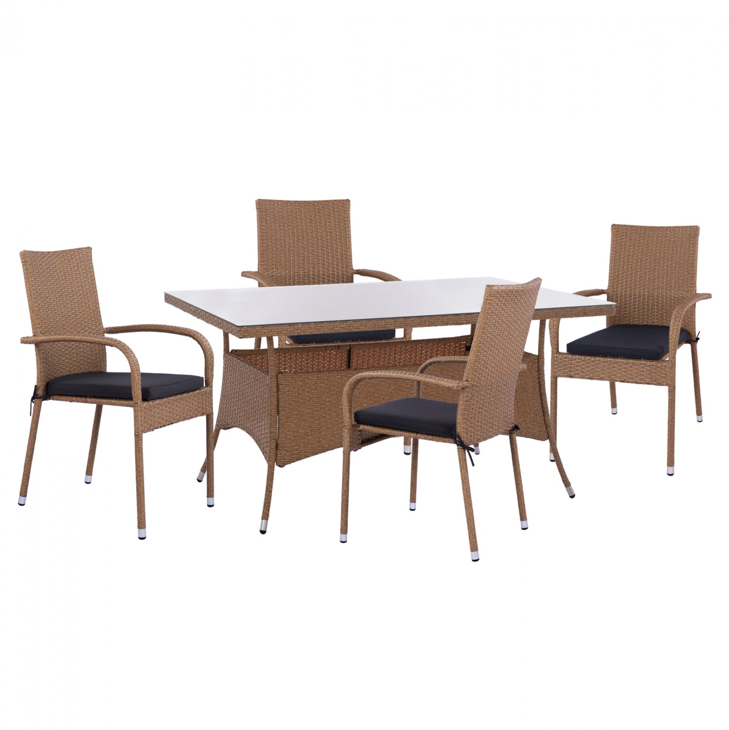 ΣΕΤ ΤΡΑΠΕΖΑΡΙΑΣ 5ΤΜΧ ΤΡΑΠ. 150Χ90 & ΠΟΛΥΘΡΟΝΕΣ WICKER RATTAN ΜΠΕΖ ΚΑΦΕ HM11713.02 - Pakobazaar