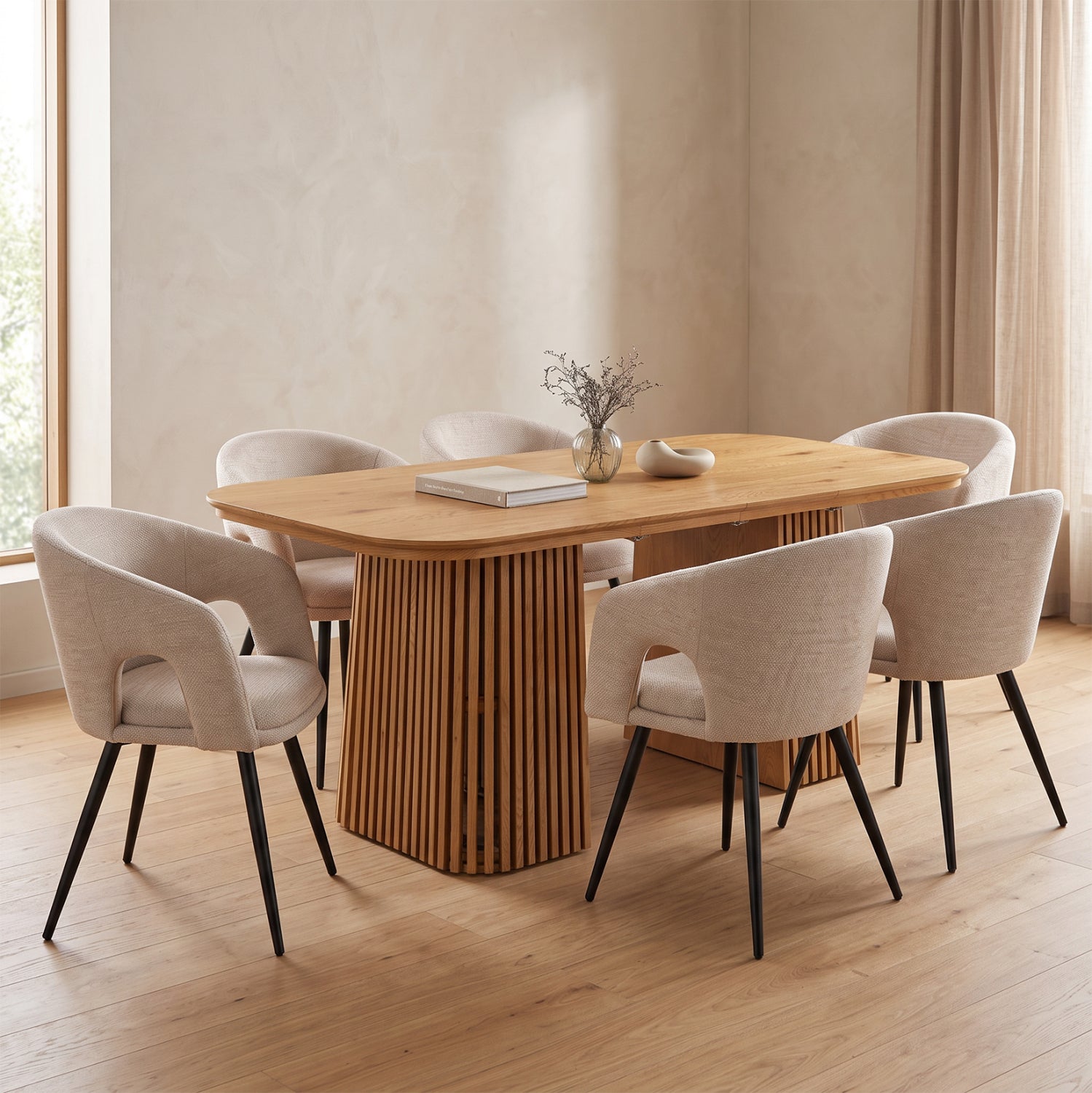 ΣΕΤ ΤΡΑΠΕΖΑΡΙΑΣ 7ΤΜΧ ΕΠΕΚΤΕΙΝΟΜΕΝΟ CORNEL HM12107.02 MDF--ΥΦΑΣΜΑ ΜΠΕΖ - Pakobazaar