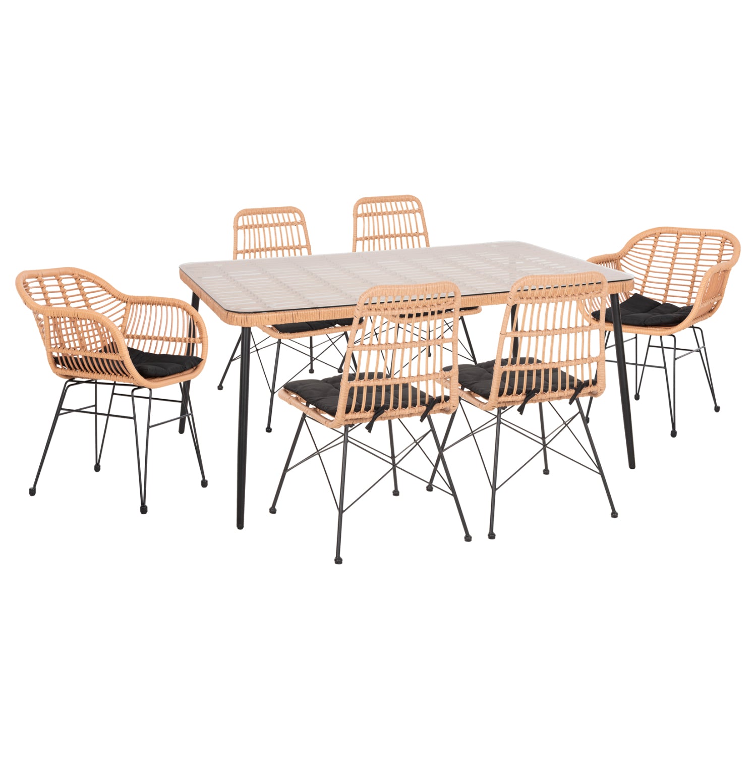 ΣΕΤ ΤΡΑΠΕΖΑΡΙΑΣ 7ΤΜΧ ALLEGRA HM10495 WICKER ΜΠΕΖ-ΜΕΤΑΛΛΟ ΜΑΥΡΟ - Pakobazaar