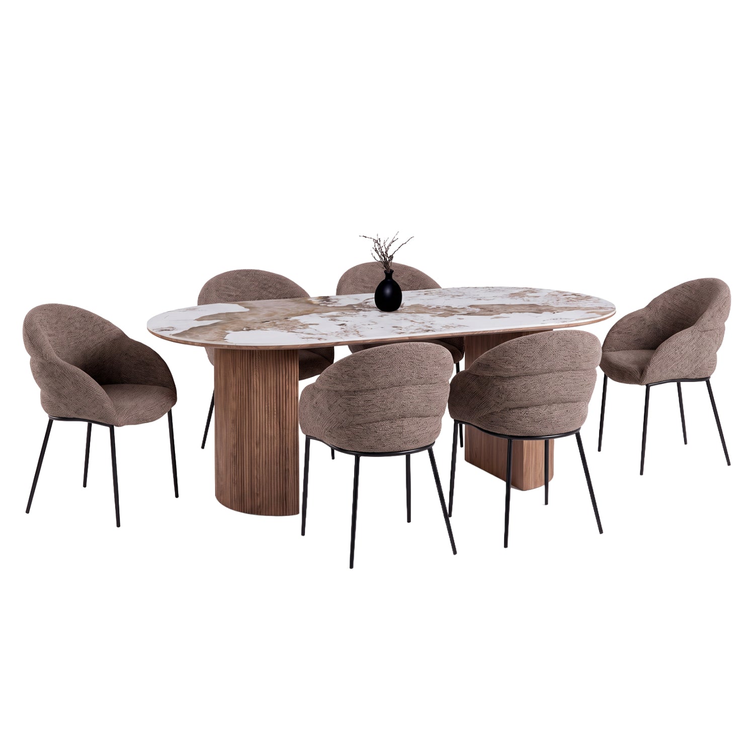 ΣΕΤ ΤΡΑΠΕΖΑΡΙΑΣ 7ΤΜΧ DRENNY HM11395.03 ΚΕΡΑΜΙΚΟ TOP PANDORA--ΚΑΡΕΚΛΕΣ ΥΦΑΣΜΑ TAUPE - Pakobazaar