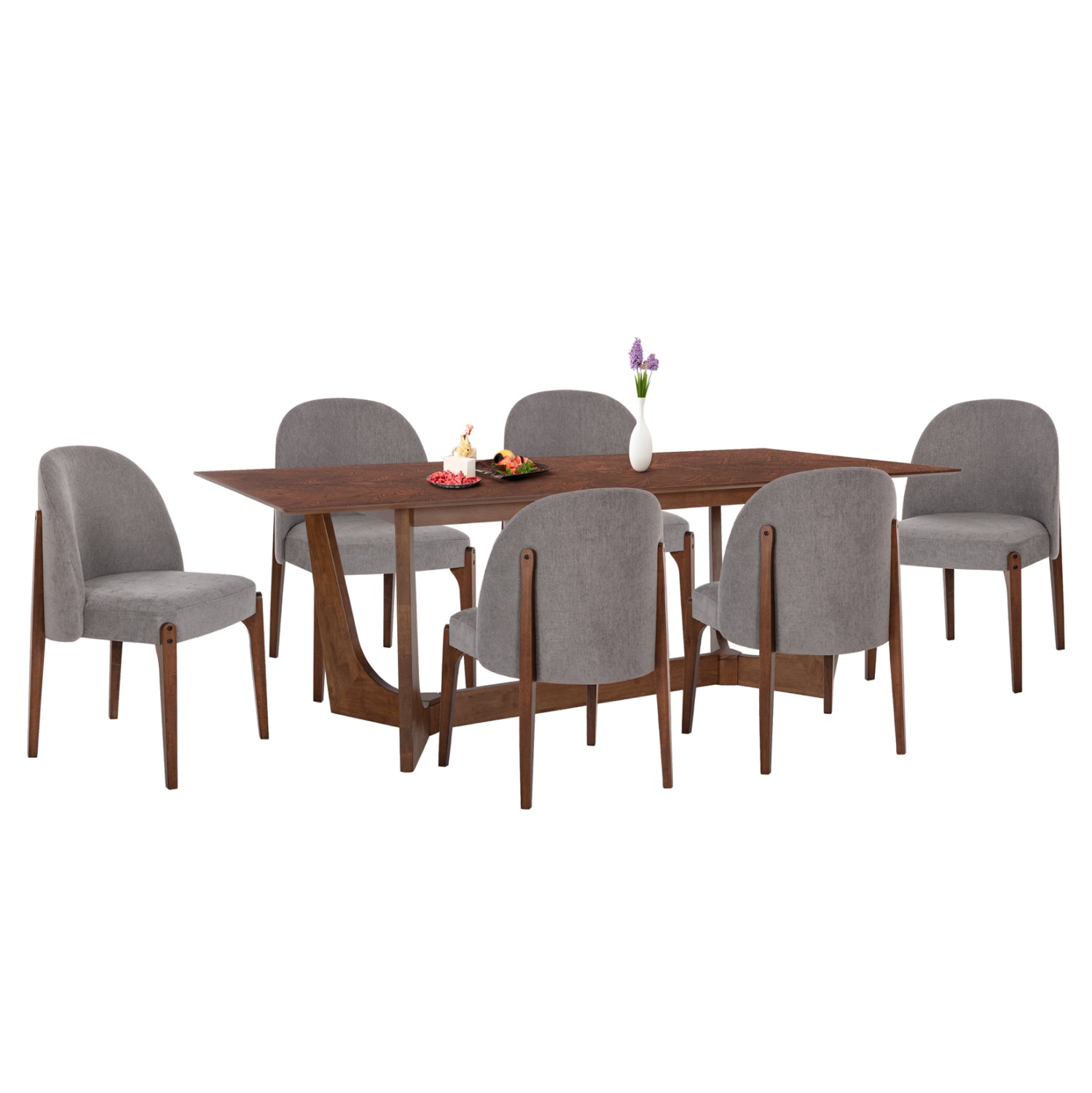 ΣΕΤ ΤΡΑΠΕΖΑΡΙΑΣ 7ΤΜΧ RIMER HM21339 ΤΡΑΠΕΖΙ ΑΠΟ MDF--ΚΑΡΕΚΛΕΣ ΑΠΟ RUBBERWOOD & ΥΦΑΣΜΑ - Pakobazaar