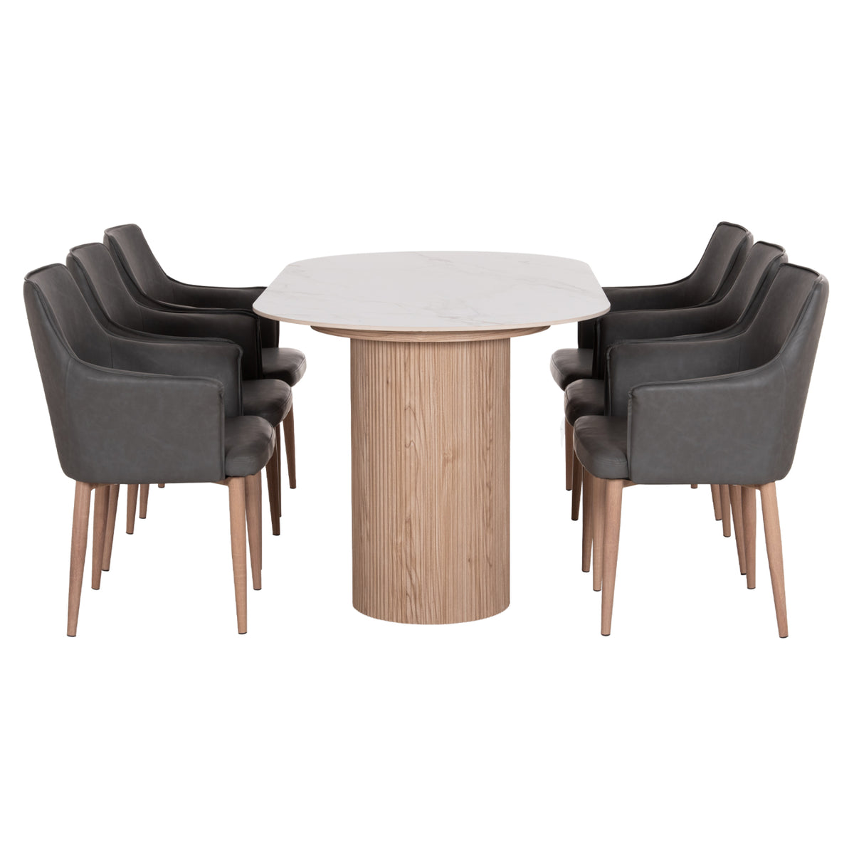 ΣΕΤ ΤΡΑΠΕΖΑΡΙΑΣ 7ΤΜΧ MELLOW HM21360 ΚΕΡΑΜΙΚΟ TOP/MDF ΠΟΔΙΑ--PU ΓΚΡΙ/ΜΕΤΑΛ.ΠΟΔΙΑ - Pakobazaar