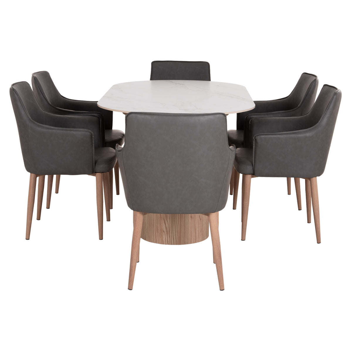ΣΕΤ ΤΡΑΠΕΖΑΡΙΑΣ 7ΤΜΧ MELLOW HM21360 ΚΕΡΑΜΙΚΟ TOP/MDF ΠΟΔΙΑ--PU ΓΚΡΙ/ΜΕΤΑΛ.ΠΟΔΙΑ - Pakobazaar