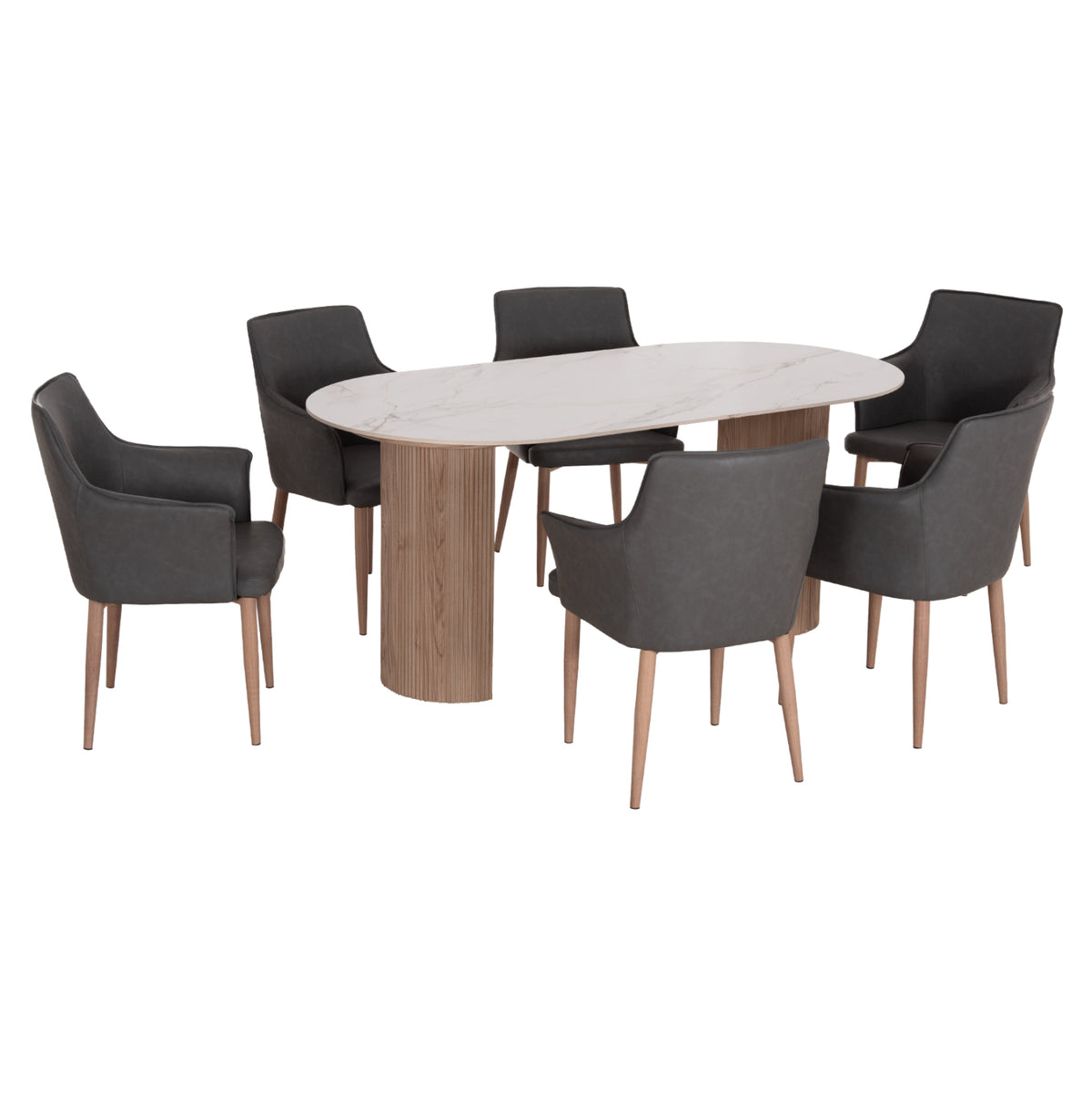 ΣΕΤ ΤΡΑΠΕΖΑΡΙΑΣ 7ΤΜΧ MELLOW HM21360 ΚΕΡΑΜΙΚΟ TOP/MDF ΠΟΔΙΑ--PU ΓΚΡΙ/ΜΕΤΑΛ.ΠΟΔΙΑ - Pakobazaar