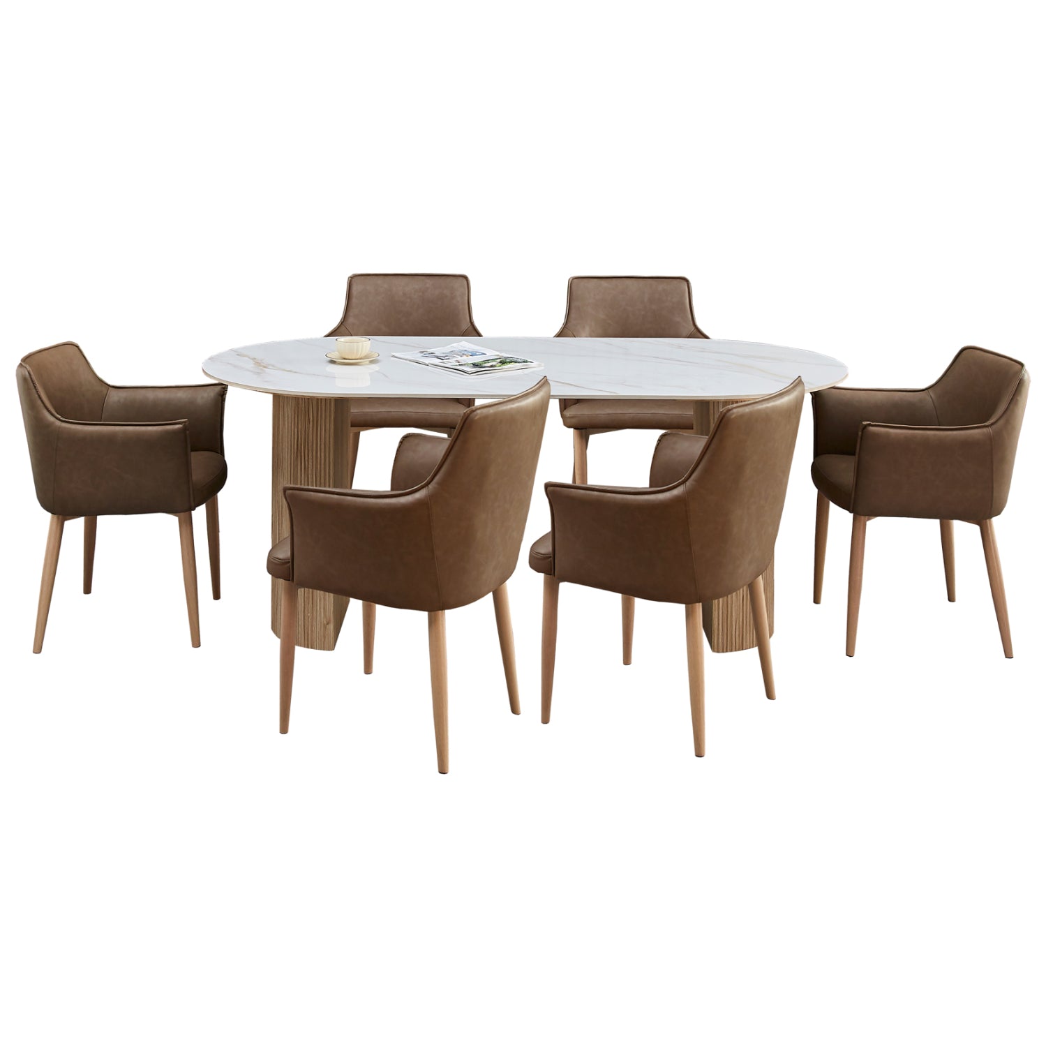 ΣΕΤ ΤΡΑΠΕΖΑΡΙΑΣ 7ΤΜΧ MELLOW HM21361 ΚΕΡΑΜΙΚΟ TOP/MDF ΠΟΔΙΑ--PU ΚΑΦΕ/ΜΕΤΑΛ.ΠΟΔΙΑ - Pakobazaar