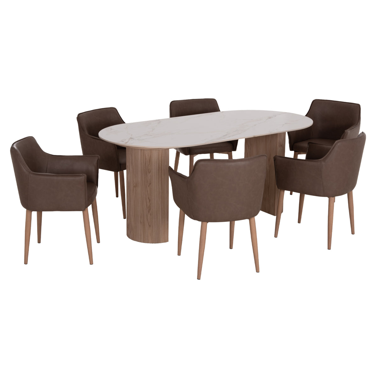 ΣΕΤ ΤΡΑΠΕΖΑΡΙΑΣ 7ΤΜΧ MELLOW HM21361 ΚΕΡΑΜΙΚΟ TOP/MDF ΠΟΔΙΑ--PU ΚΑΦΕ/ΜΕΤΑΛ.ΠΟΔΙΑ - Pakobazaar